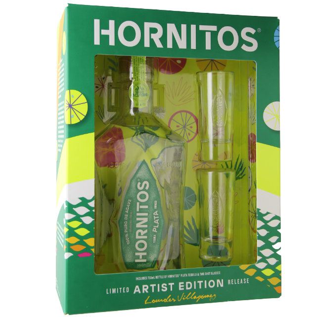 Hornitos Plata Tequila Gift Set With 2 Shot Glasses 750Ml